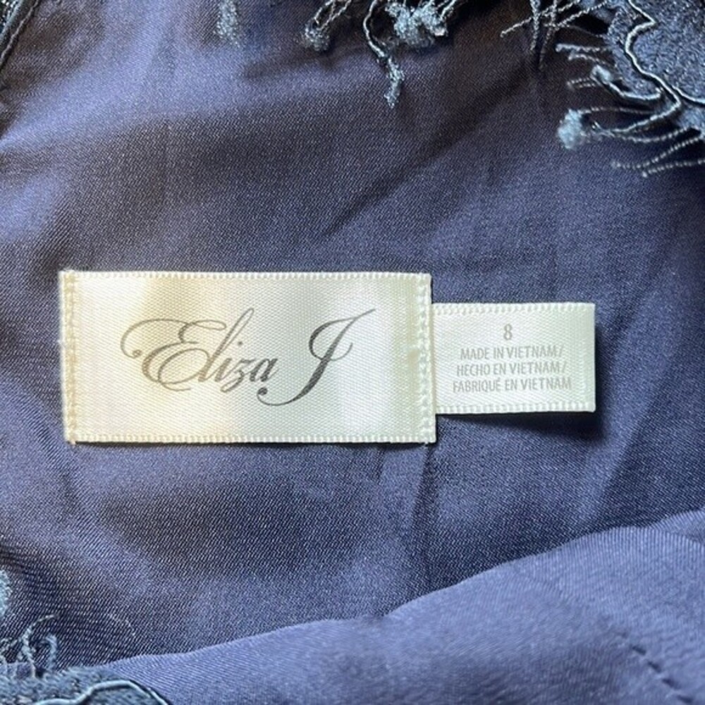 NWT ELIZA J | Navy Lace Frayed Floral Sleeveless V Neck Formal Hi-Lo Dress 8 - Picture 14 of 15